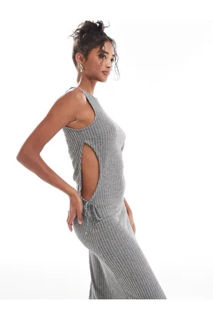 Object Ribbed jersey midi dress in grey melange