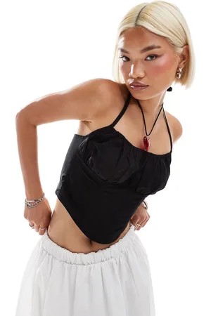 Monki Square halter neck poplin fitted corset with wide shoulder straps in