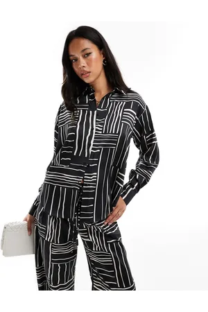 Style Cheat Oversized satin shirt in mono print co-ord