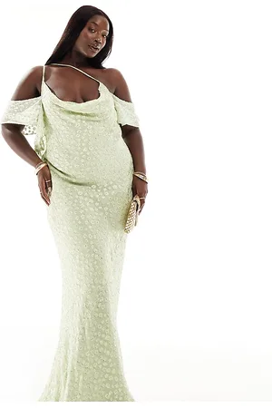 Pretty Lavish Cold shoulder metallic maxi dress in and gold
