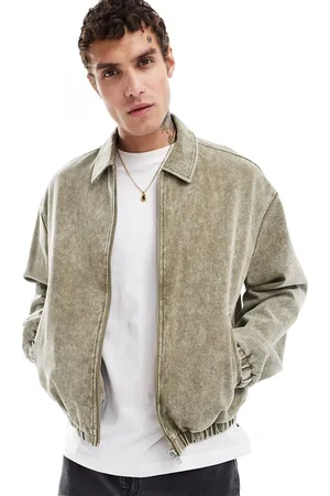 ASOS Oversized distressed harrington jacket in khaki