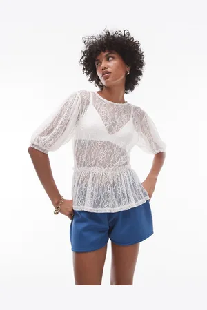 Topshop Lace peplum top in ivory