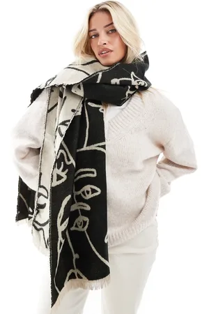 ASOS Abstract face jacquard woven scarf in stone and black