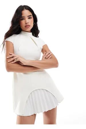 Closet Pleated cap sleeve mini dress in ivory