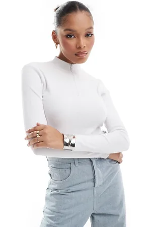 Threadbare Ribbed high neck half zip long sleeve bodysuit in