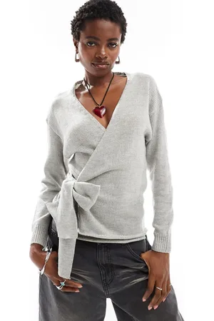 Glamorous Wrap front jumper in grey marl knit