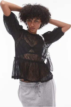 Topshop Lace peplum top in
