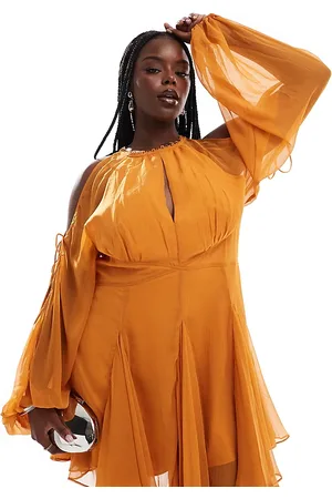ASOS ASOS DESIGN Curve exclusive insert detail split front mini dress in burnt orange