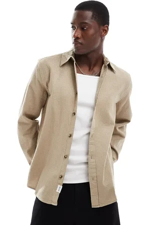 Only & Sons Waffle texture long sleeve shirt in light