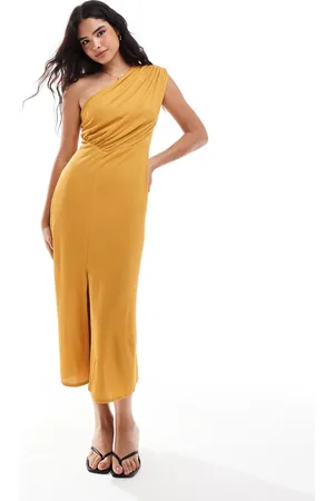 Closet One shoulder midaxi dress in ochre
