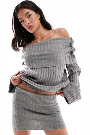 SNDYS Ribbed knit folded waist mini skirt co-ord in