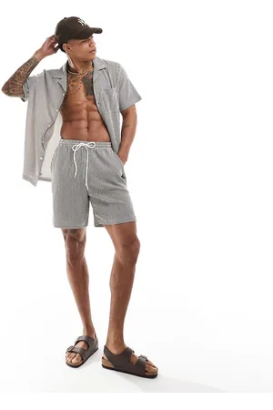 South Beach Beach short co-ord in knit brown and white stripe