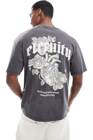 ADPT. Oversized rose back print t-shirt in washed