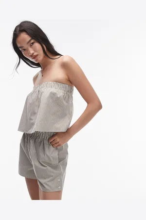 Topshop Cotton stripe bandeau top in olive stripe