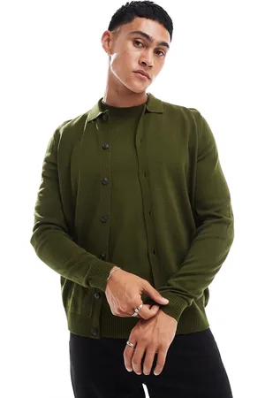 ASOS Co-ord knitted button through polo in khaki