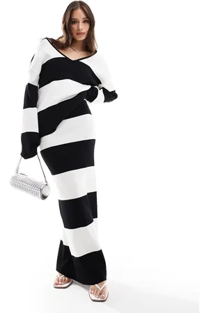 4th & Reckless Knitted maxi skirt co-ord in black and white stripe