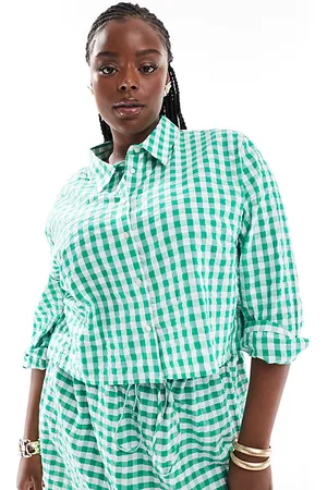 ASOS ASOS DESIGN Curve linen look crop shirt co-ord in gingham