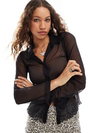 Monki Long sleeve sheer collar shirt in