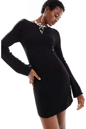 COLLUSION Knitted slash neck mini dress in
