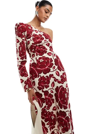 & OTHER STORIES & one shoulder long sleeve midaxi dress with asymmetric hem in bold floral print