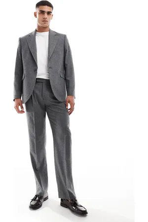 ASOS Straight flannel wool mix suit trousers in charcoal marl