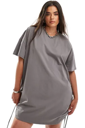 In The Style Exclusive ruched tie side oversized mini t-shirt dress in charcoal