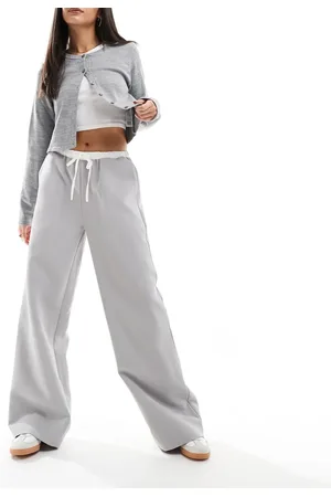 Kaiia Drawstring contrast waist wide leg trousers in grey