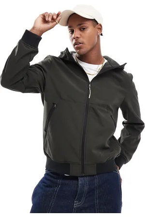 Only & Sons Zip through softshell bomber with hood in dark