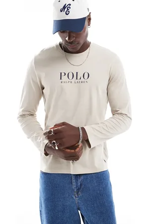 Ralph Lauren Lounge long sleeve t-shirt with chest text logo in cream
