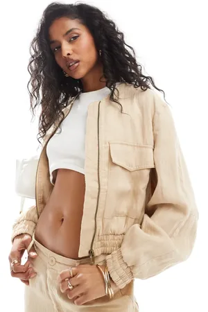 MANGO Textured lightweight co-ord jacket in light beige
