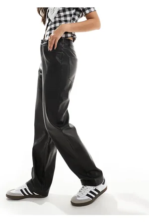 ASOS Faux leather straight leg trousers in washed