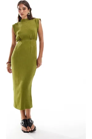 Closet High neck midaxi dress in olive