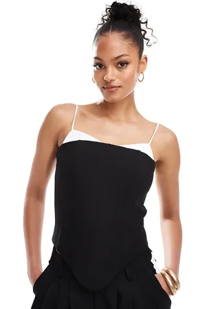 Extro & Vert Tall Corset top with black bra detail in black & white co-ord