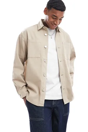 ADPT. Oversized twill overshirt in beige