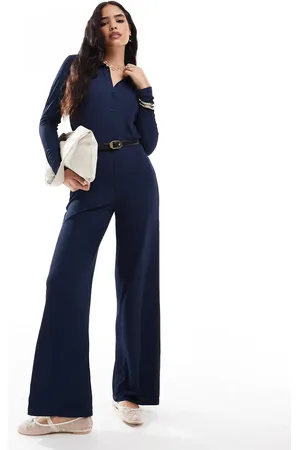VERO MODA Collared button front jersey jumpsuit in mid