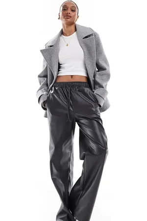 ASOS ASOS DESIGN Tall faux leather wide leg pull on trousers in charcoal