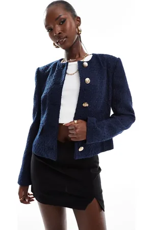 River Island Crop boucle trophy jacket in