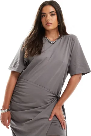 In The Style Wrap tie side mini t-shirt dress in charcoal