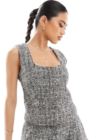 Kaiia Boucle square neck top co-ord in grey