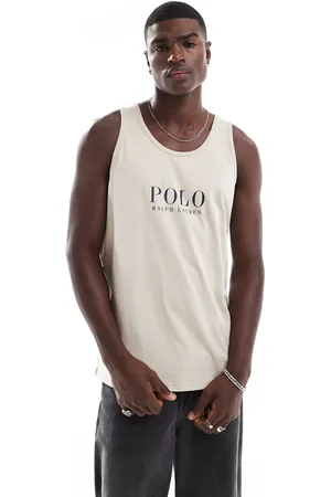 Ralph Lauren Lounge vest with chest text logo in cream