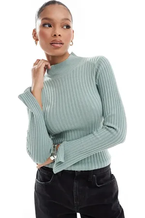 Threadbare High neck jumper in sage