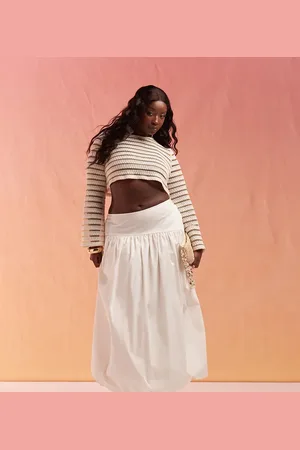 ASOS ASOS DESIGN Curve asymmetric bubble hem maxi skirt in sand
