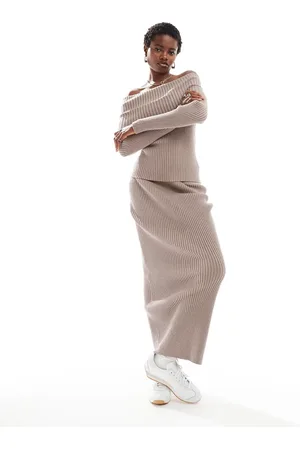Glamorous Classic maxi knitted skirt in taupe co-ord