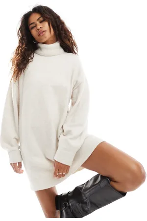 Weekday Annie wool blend roll neck knitted mini dress in off- melange exclusive to ASOS