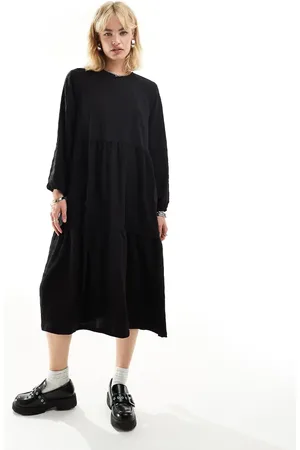 Monki Long sleeve smock midi dress in