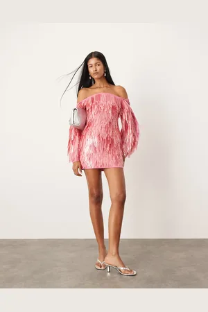 ASOS Embellished shard sequin mini dress with oversized sleeves in pink