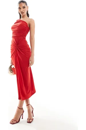Ax Paris Ruched one shoulder twist detail bodycon midi dress in