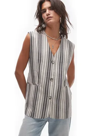Topshop Oversized linen stripe waistcoat in multi