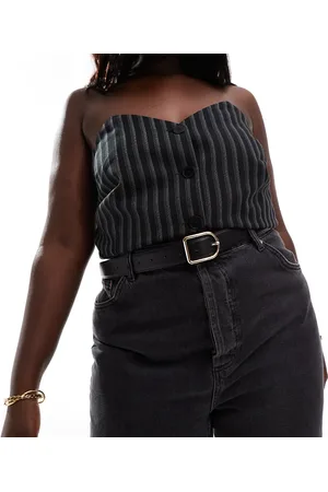 ASOS ASOS DESIGN CURVE 2 pack jeans and skinny waist and hip belt in black & tan