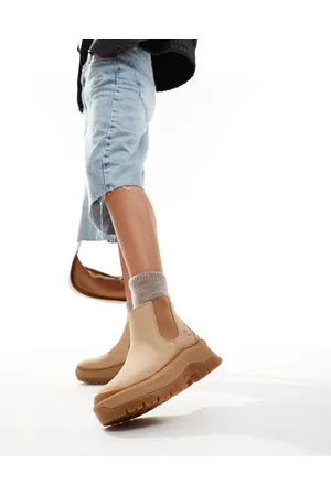 Timberland Roxie Lane chunky chelsea boot in beige nubuck